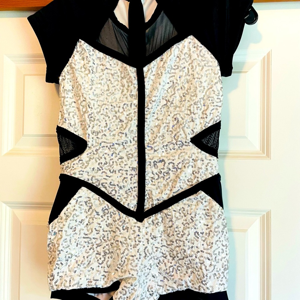 Silver sparky and black jazz costume. Size youth large child